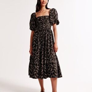NWOT Abercrombie & Fitch Emerson Poplin Puff Sleeve Midi Dress RARE Bow Print